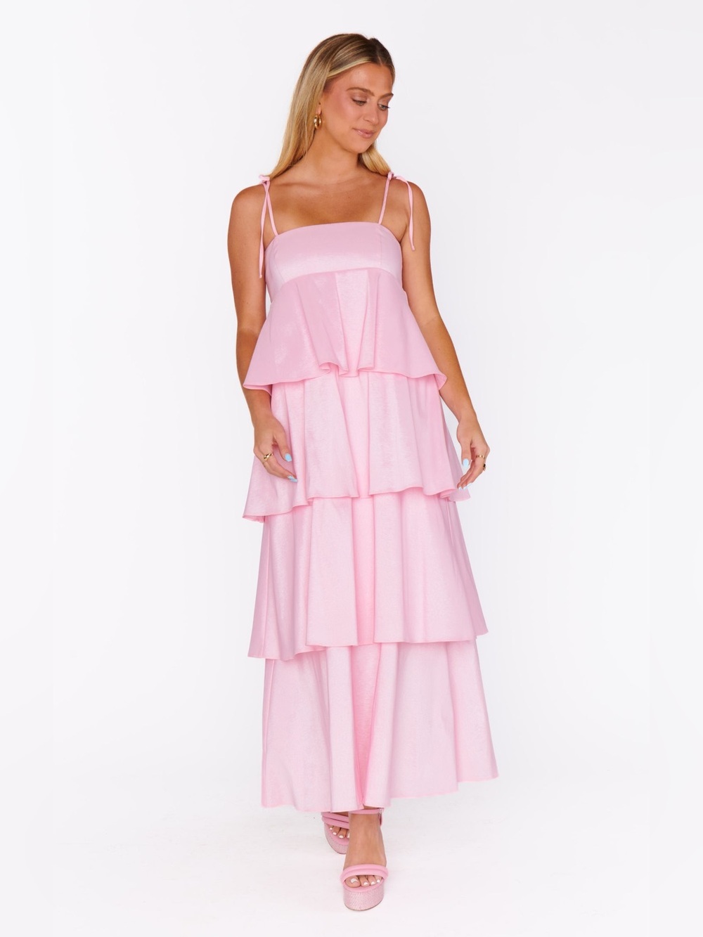 Show Me Your MuMu Meet Cute Dress Light Pink Taffeta Tiered Size Small NEW